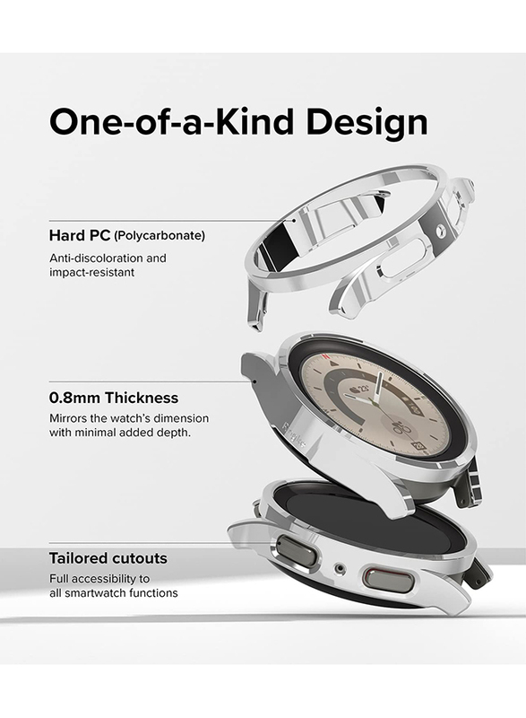 Ringke Slim Case Compatible with Samsung Galaxy Watch 5 Pro 45mm  Anti-Yellowing  Premium PC Hard Thin Cover -Chrome